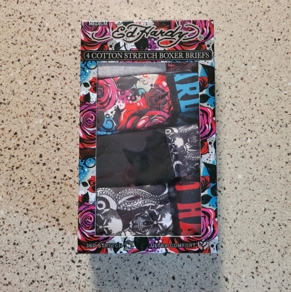 Ed Hardy Other - Ed Hardy 4pk Mens Medium 32-34 Cotton Stretch Boxer Briefs Moisture Wicking Y2K